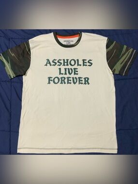 ASSHOLES LIVE FOREVER White Tee with Camo Sleeves